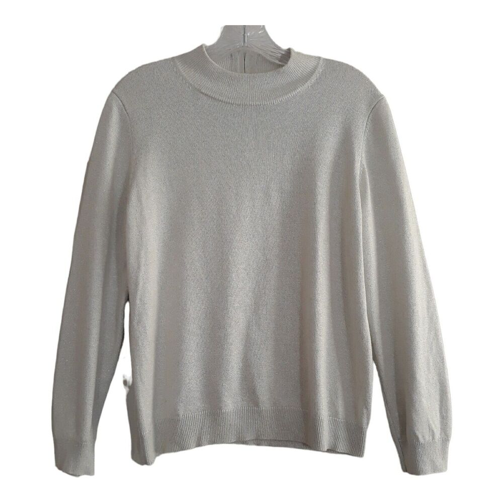 Drapers & Damon Mock Neck Sweater Womens Medium Light Gray Silver Metallic  Zip